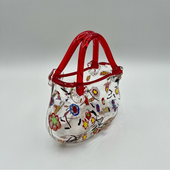 Vintage Hand Blown Purse Vase Floral Millefiori Art Glass Crystal Murano Style - Picture 3 of 13